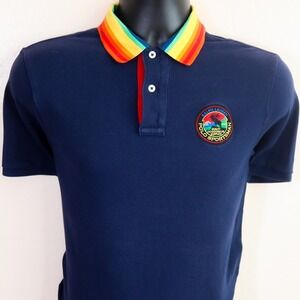 Ralph Lauren Polo Country Sportsman Polo Shirt Mens S Navy Rainbow Collar Cotton